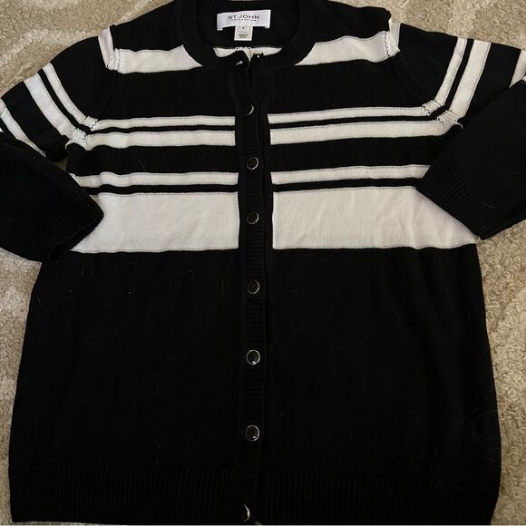 St. John Black and White Striped Cardigan size S - Picture 1 of 6
